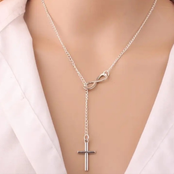 Silver Cross Infinity Lariat Necklace - Picture 1 of 1